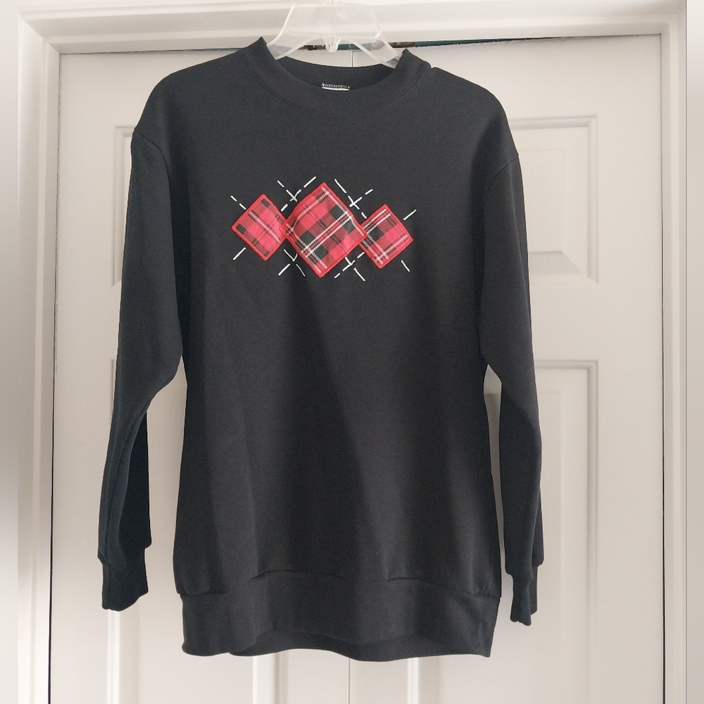 Adult black sweatshirt with plaid inset